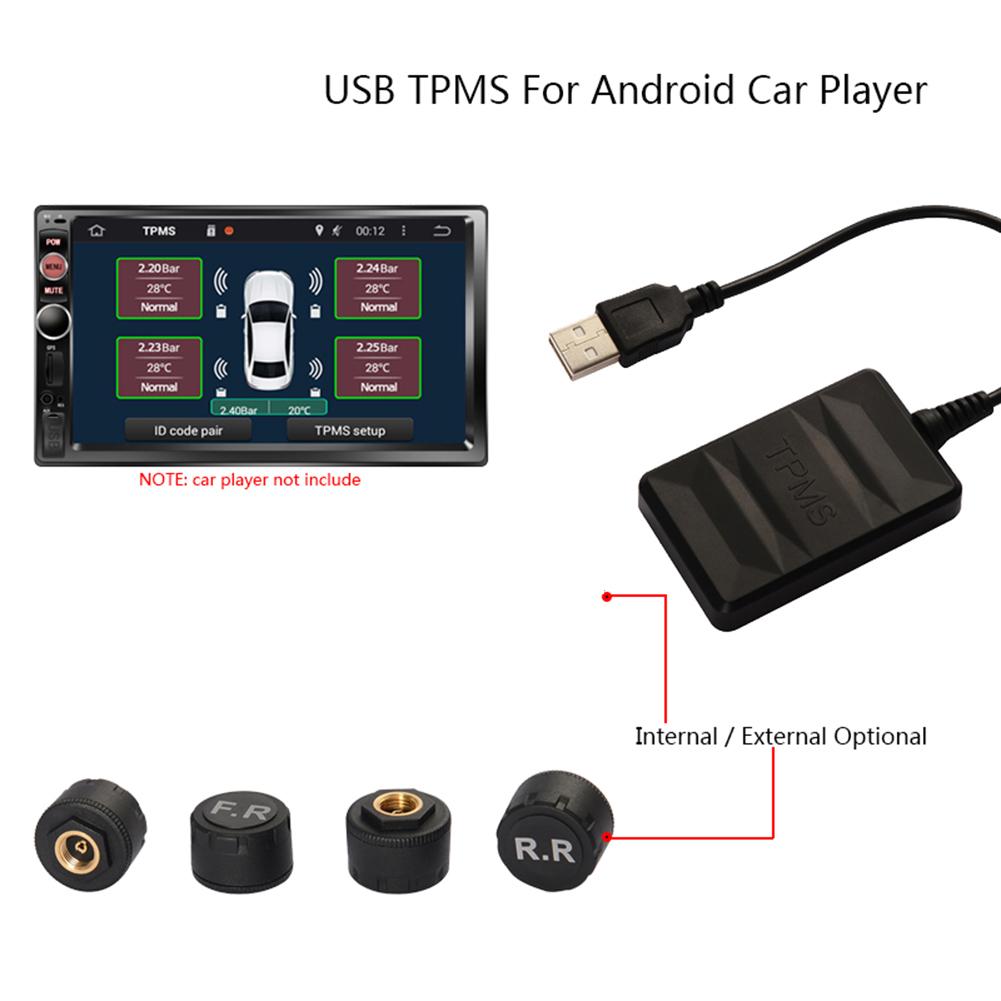 Usb android tpms däcktrycksövervakningssystem display larmsystem 4 st externa sensorer däcksensorer larmövervakningssystem