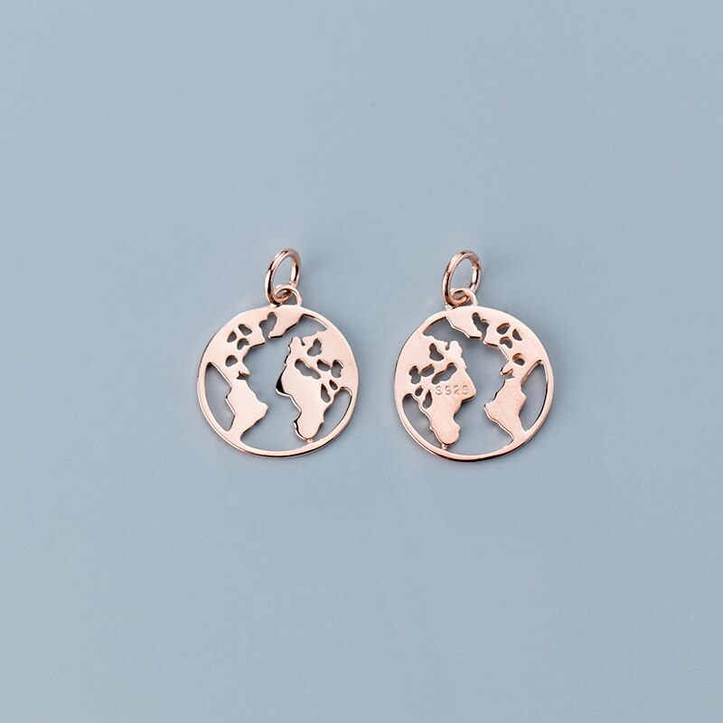 925 Sterling Silber Abstrakte Welt Karte Runde Charms 14,5mm S925 Silber Bunte Anhänger DIY Schmuck Machen: rose gold 1pcs