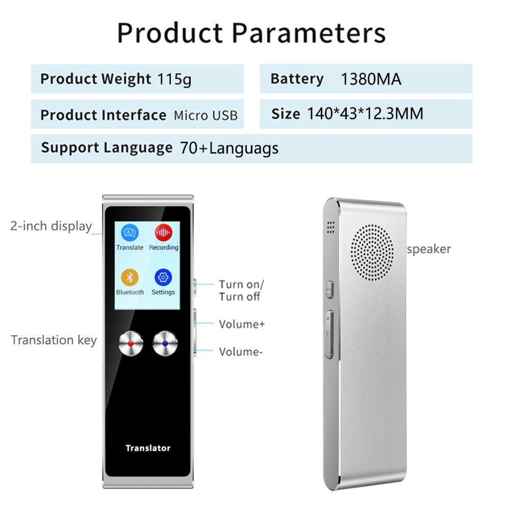 T8S Portable Voice Translator Wifi Real Time Instant 51 Languages Touch Screen 1380mAH Battery Translation Language For Travel