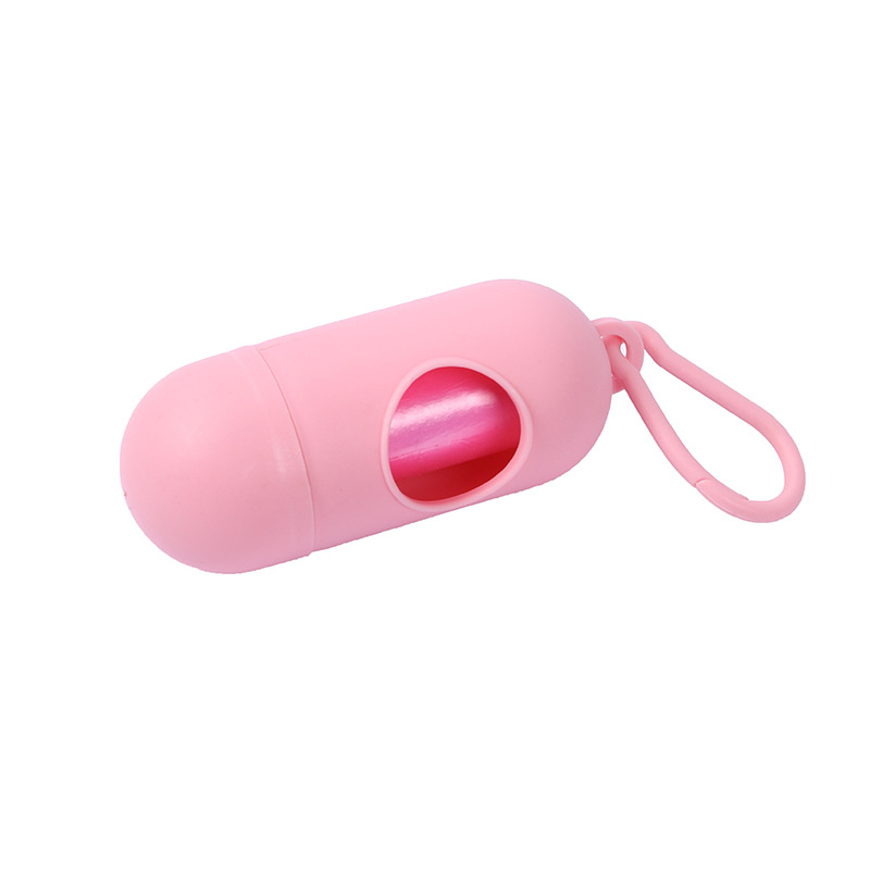 Portable Pet Waste Bag Dispenser Pill Shape Bullet-Shaped Garbage Box Cats Dogs Poop Extractive Clean-up Bags Outside Walking: Pink