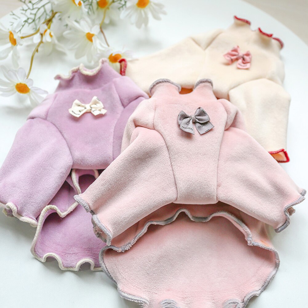 Flanell Haustier Herbst Winter Hund Bogen Einfarbig Hause Warme Kleidung Basis Hemd Freizeit Weste Jacke