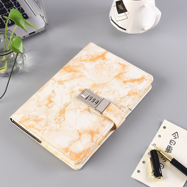 Notebook Wachtwoord Blok, Marmeren Textuur, 100 Stuks, Persoonlijk Dagboek Met Slot Code, Kantoorbenodigdheden, leer,: Yellow