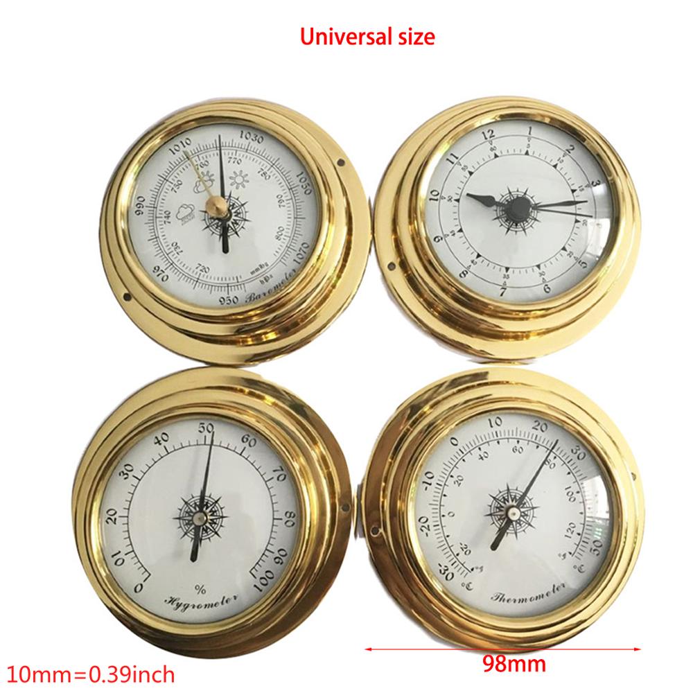 4 tommer 4 stk/sæt termometer hygrometer barometer ure ur kobberskal zirkonium marine til vejrstation