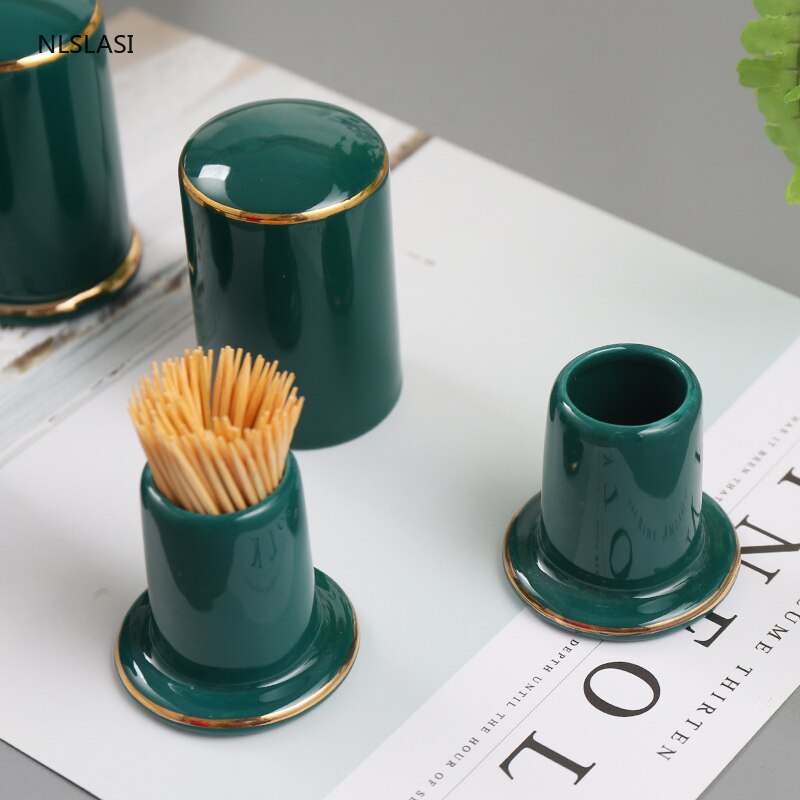Nordic light luksus smaragd keramisk tandstikker holder knogle kina tandstik boks hjem hotel high-end tandstikker dispenser