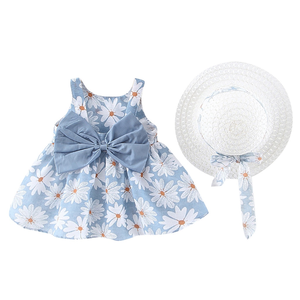 Vestido de princesa con flores para niñas, ropa de verano bebé infante: Light blue / 12-18 Months