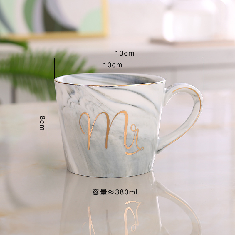 Luxe 380 Ml Marmer Keramische Mok Mok Melk Thee Cups Mr En Mrs Mokken Roze Goud Inlay ontbijt Home Decor: B Style