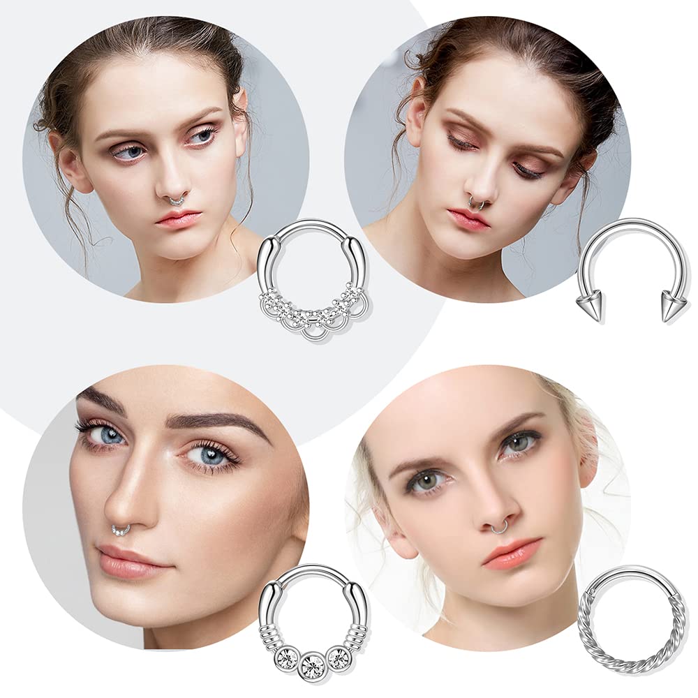 Drperfect Septum Clicker Ring Rvs Opaal Kraakbeen Helix Tragus Hoepel Daith Oorbellen Neusringen Hoepel Piercing Sieraden