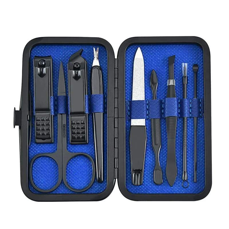 Set van 9 nagelknippers met leren etui, trimmer, pedicureverzorgingsset, manicureset, nagelverzorgingsproducten: Groente