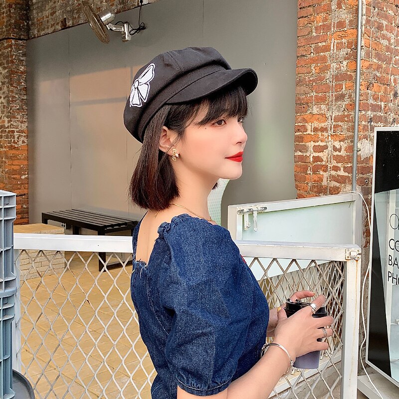 Newsboy Caps For Women Newsboy Sequin Bow Gatsby Cap Octagonal Baker Peaked Beret Female Suncreen Hats Vintage Hat