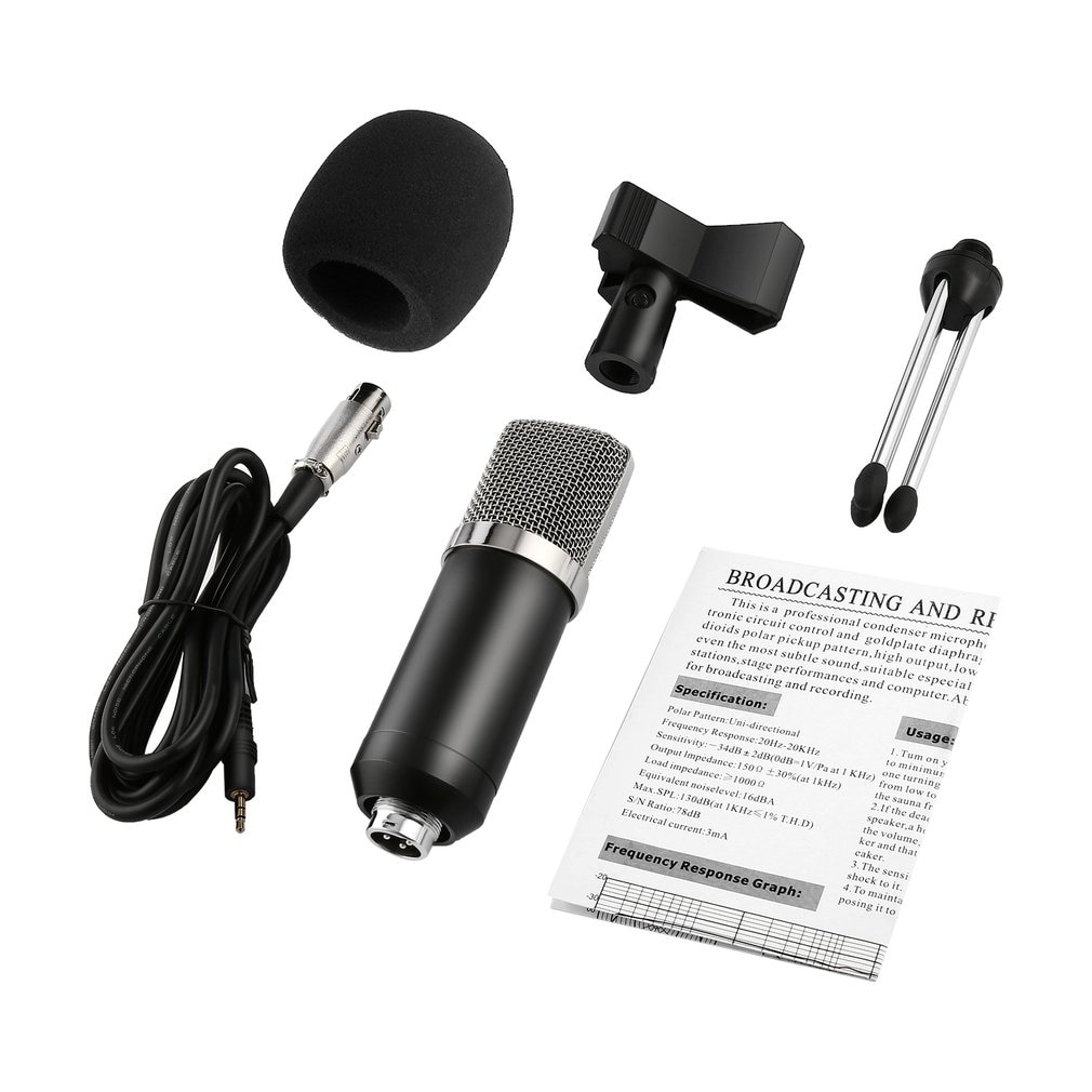 Handheld Condenser Microphone Computer Microphone Stand Tripod Wired 3.5mm Jack For Recording Studio Round Flat