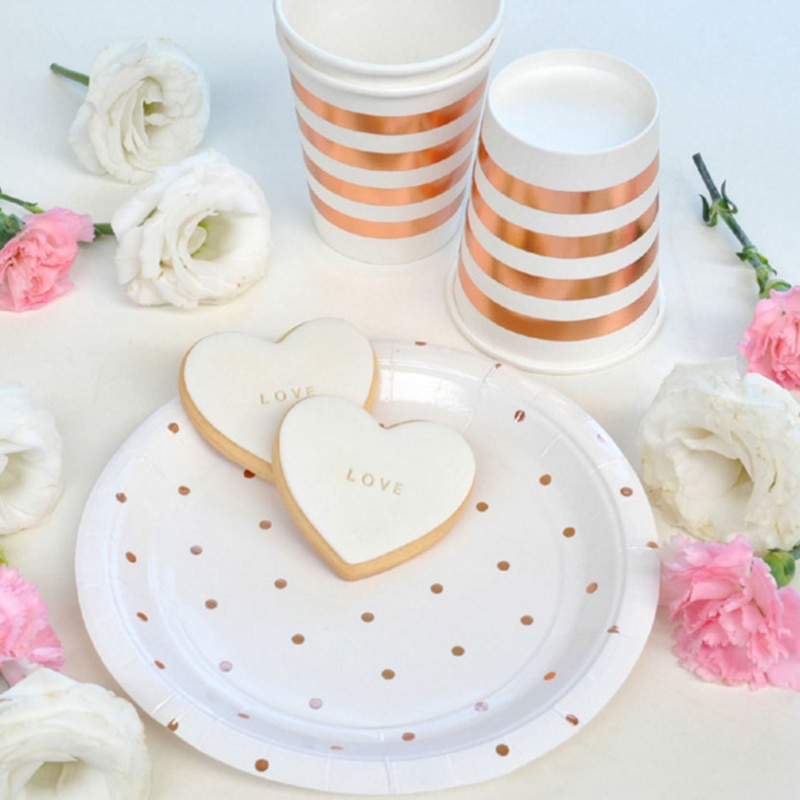 8 stks/set 270ml Double-layer Papier Cup Rose Gold Wegwerp Servies Papier Cup voor Christmas Party Verjaardag Servies levert