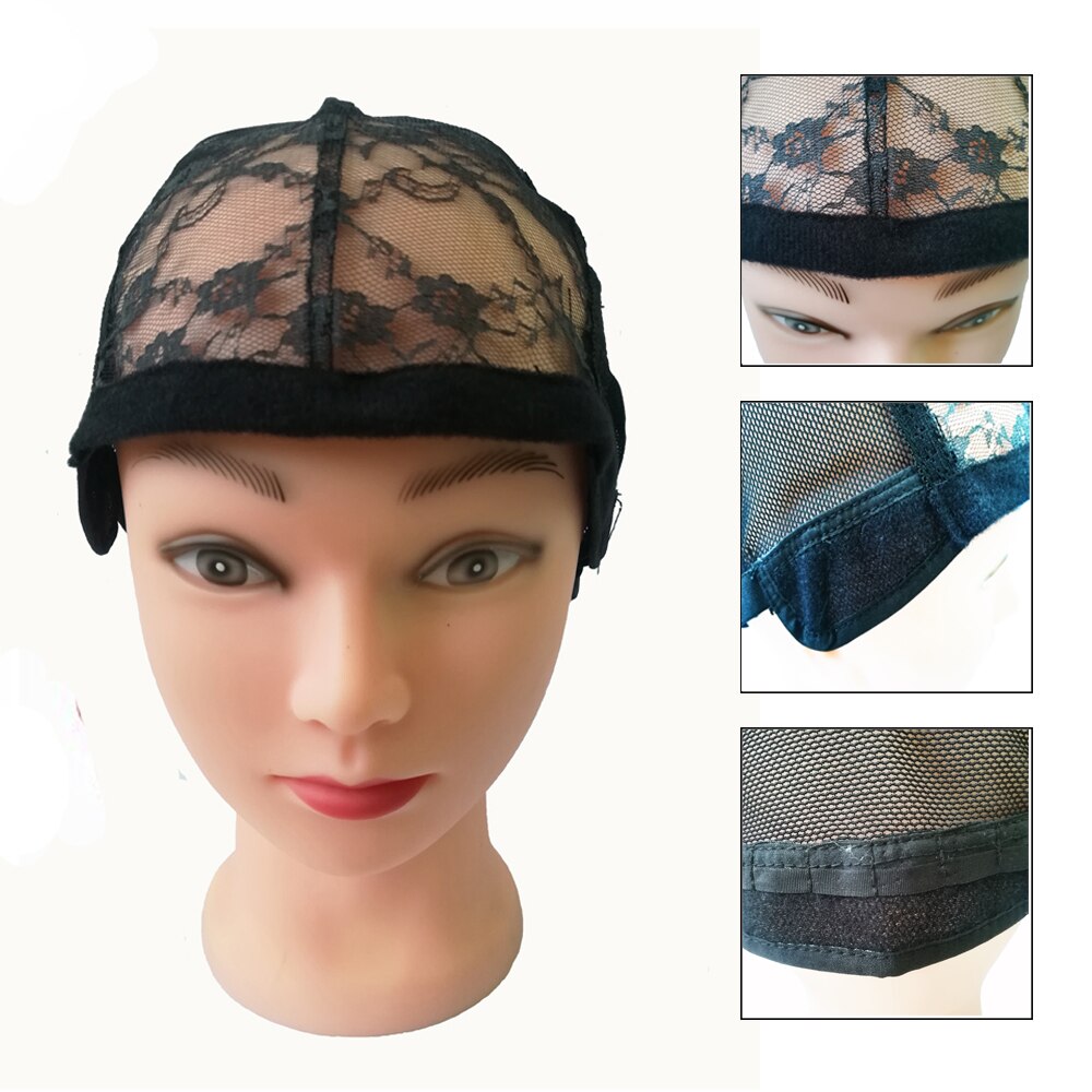 Casquettes de perruque en dentelle respirante de pour la fabrication de perruques de taille moyenne noire avec sangles réglables filet de cheveux élastique dans des filets à cheveux