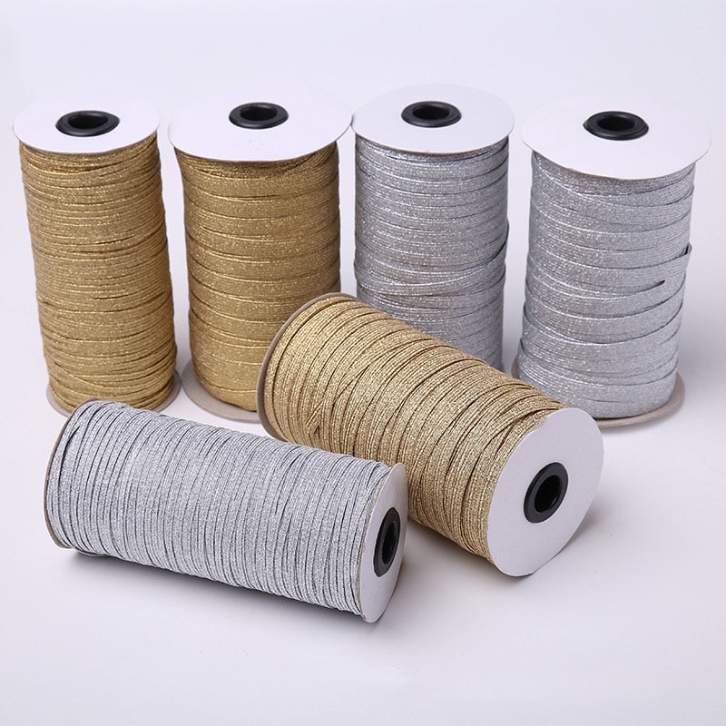 3mm 6mm 9mm 5 yards gillter goud zilver elastische banden spandex rubberen band tailleband stretch touw elastisch lint kant rand