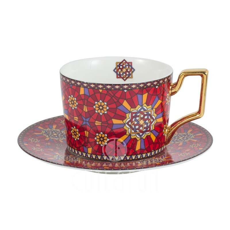 Marokkaanse Stijl Luxe Koffie Kop En Schotel Set Voldaan Gouden Handvat For A Speciale Koffie Cappuccino Keramische Afternoon Tea