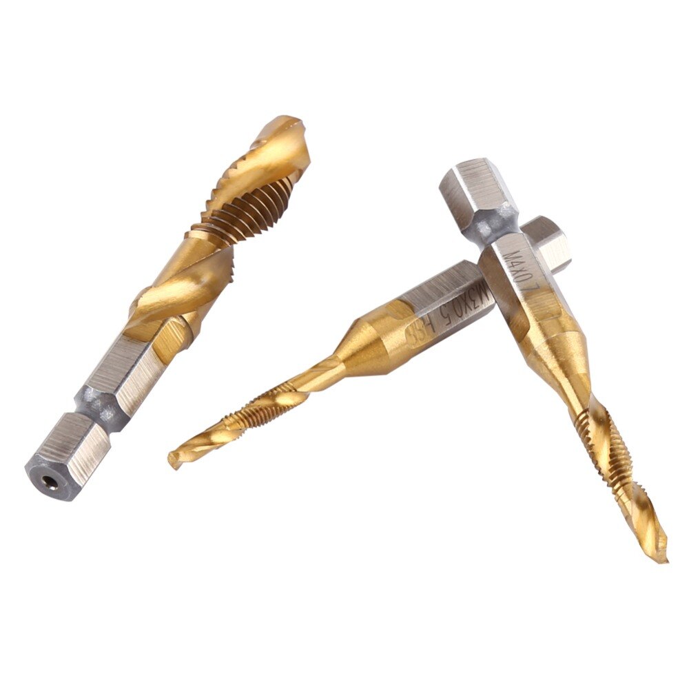 6pcs Drill Bit Metric Thread M3-M10 Titanium Coated HSS Drill and Tap 1/4" Hex Shank metaal boor broca quadrada foret conique