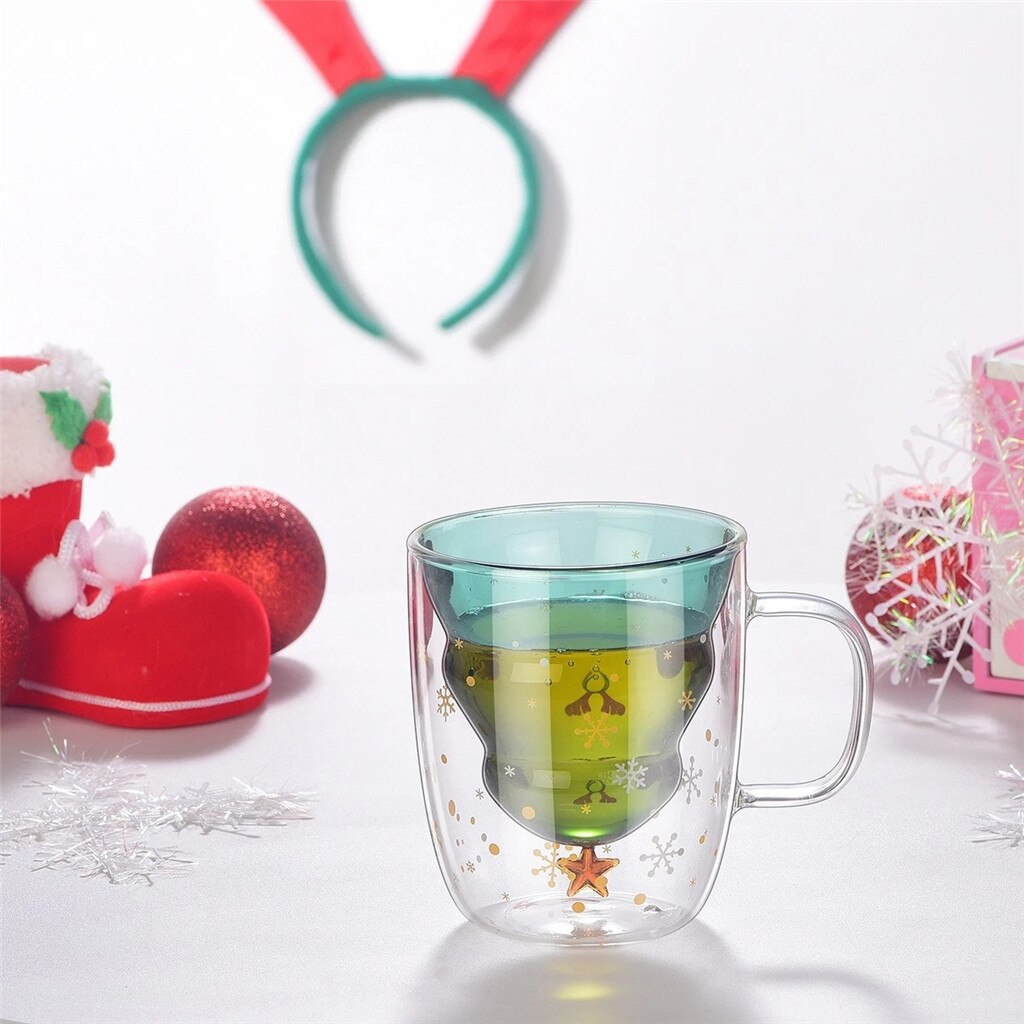 Dubbellagers glas julgran stjärna vattenkopp högtemperaturmugg kaffemugg кружка tazas de ceramica creativas koppar och mugg