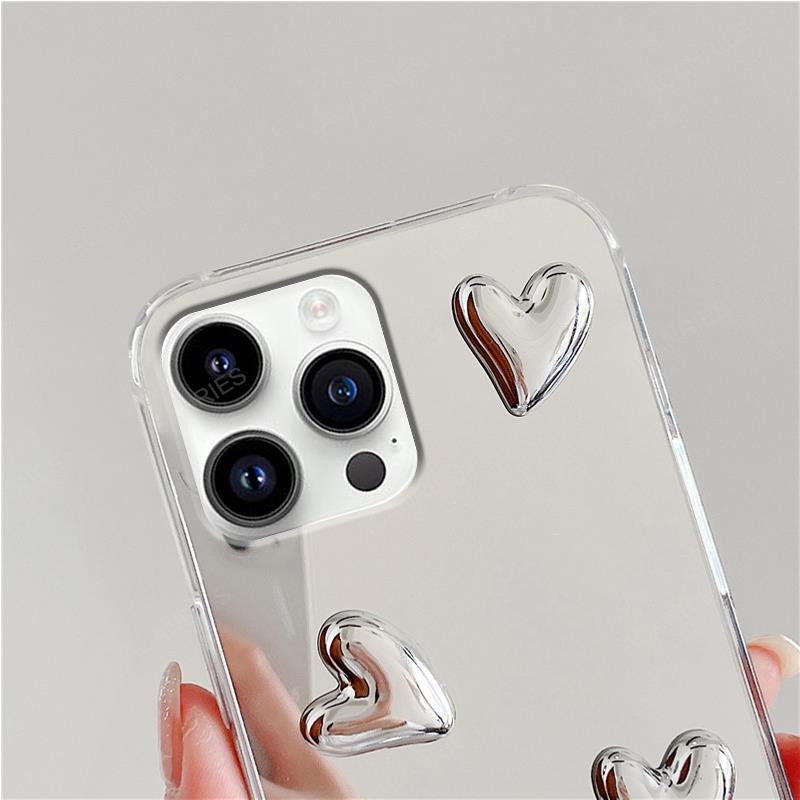 Pour Iphone 15 Pro Max 14 Plus 11 12 13 Mini XS XR X 8 7 SE brillant 3D amour coeur miroir coque de téléphone Iphone15 couverture 15Pro Iphone11