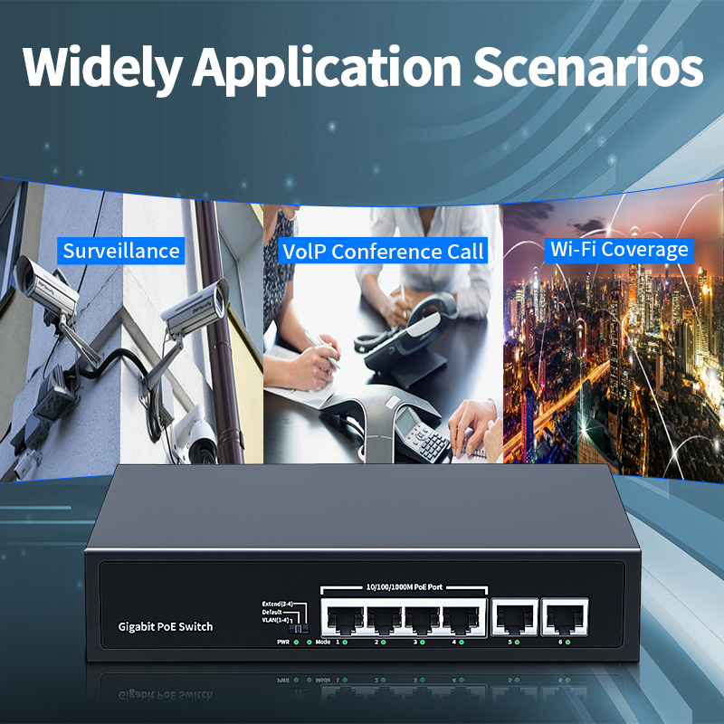 HORACO Switch POE Gigabit a 6 porte 1000Mbps Switcher di rete standard intelligente Hub Splitter Internet per telecamera IP, NVR, sorveglianza