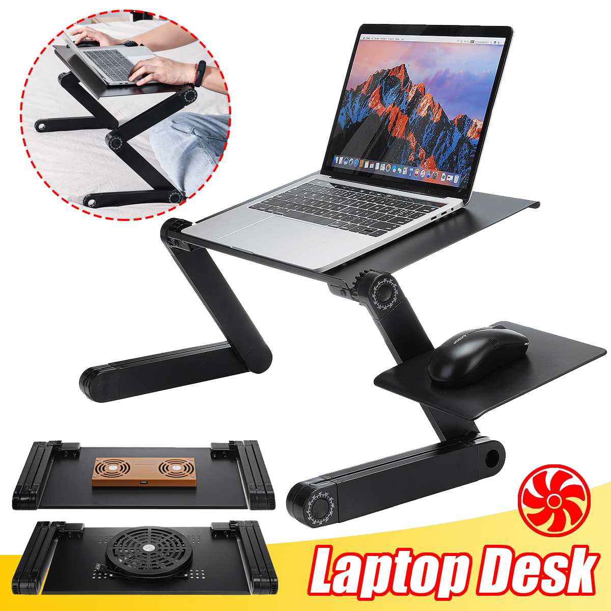 Aluminium Laptop Tafel Vouwen Notebook Desktop Stand Met 2 Koelventilator Bed Laptop Lade Bureau Studie Bureau