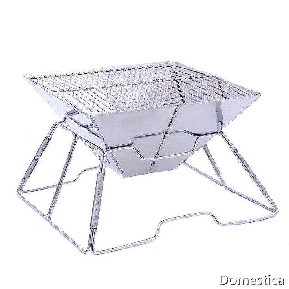 Outdoor Folding Barbecue Stand Grill Incinerator BBQ Charcoal Stove Stainless Steel Non-stick Surface Camping Picnic Tool: Default Title