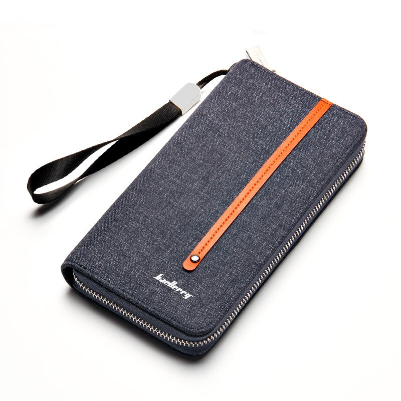 Baellerry Lange Canvas Met Lederen Mannen Portefeuilles Telefoon Coin Pocket Credit Kaarthouder Mannelijke Portemonnee Grote Capaciteit Clutch Bag Voor man: Blauw