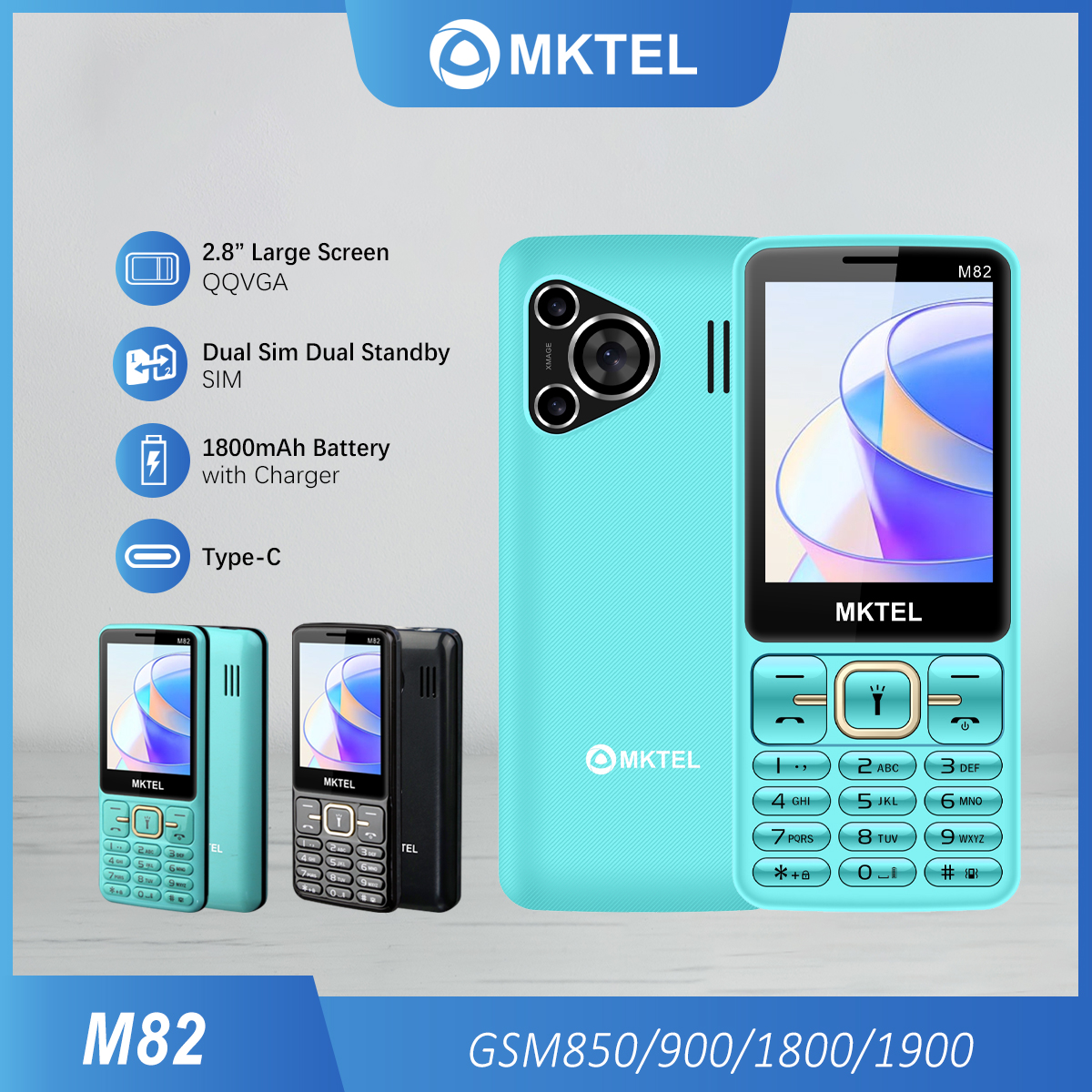MKTEL M82 Caratteristica Telefono Display da 2,4 pollici Dual Sim Dual Standby MTK6261M 1800mAh MP3/MP4/FM/Radio/Bluetooth/GPRS/GSM 850/900/1800/