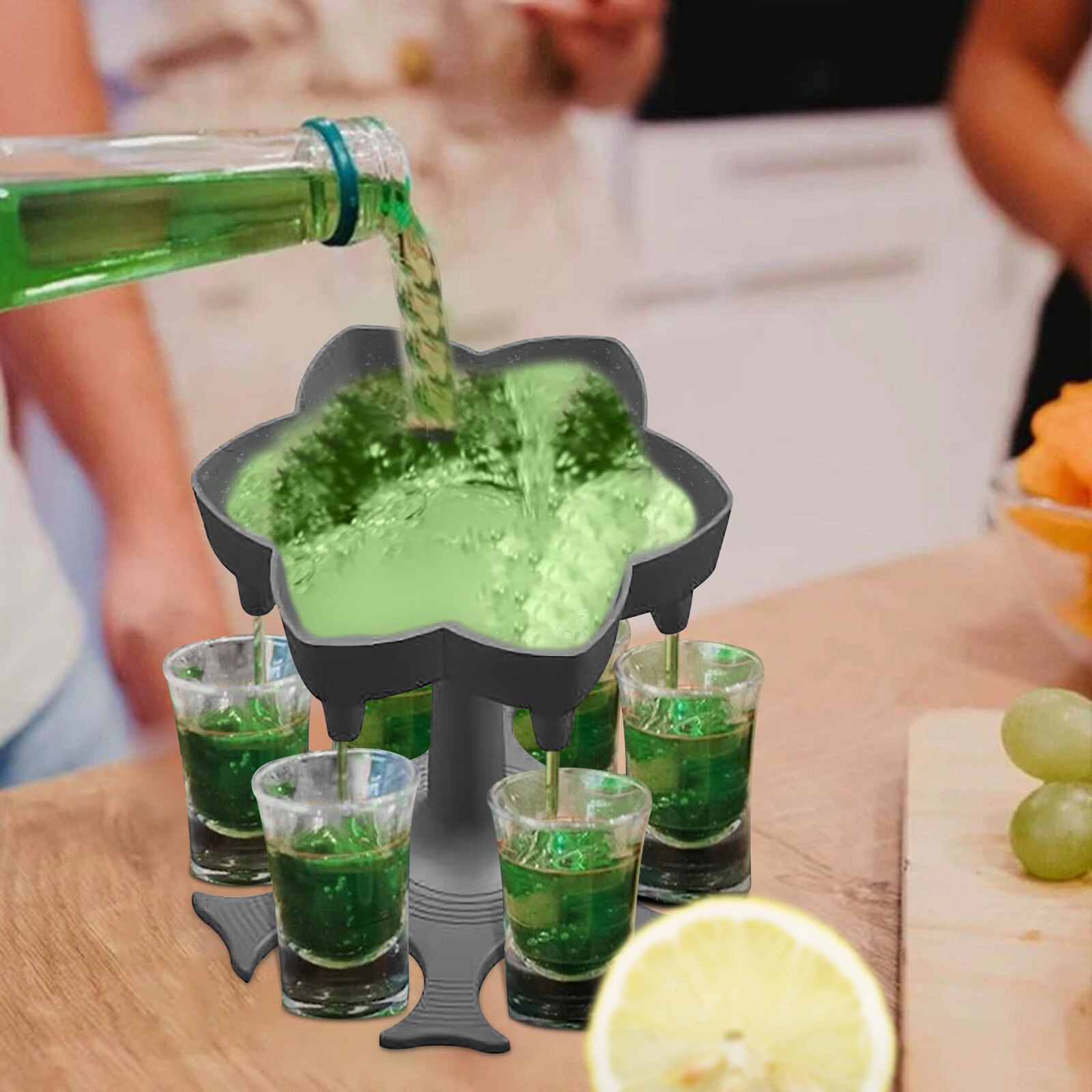 6 Shot Glass Dispenser Holder Carrier Party Drinking Games Shot Glasses Get The Party Started Caddy Liquor + 6pcs wine cup