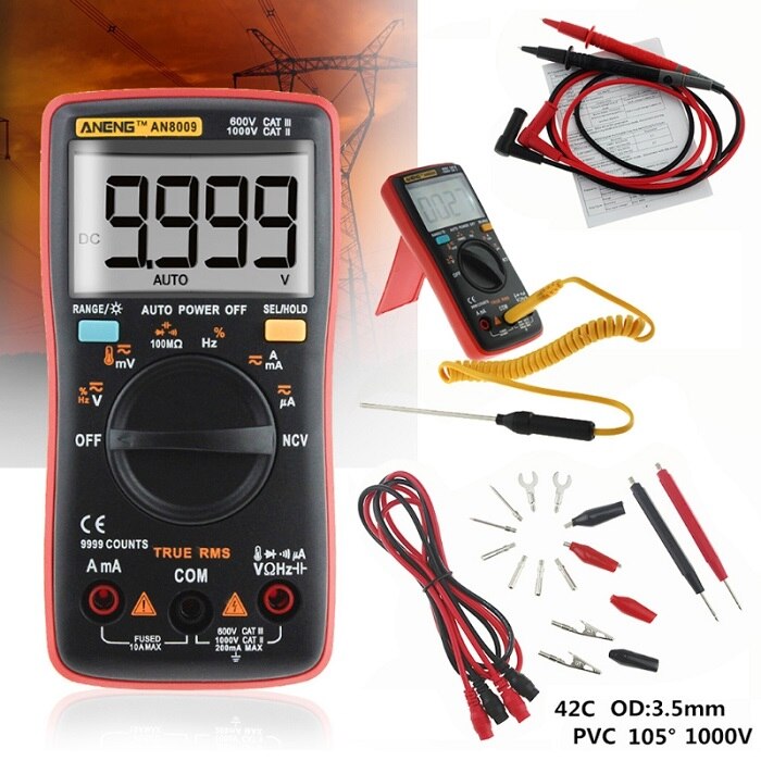 AN8009 Digitale Multimeter True-Rms Auto Range Ncv Ohmmeter Ac/Dc Spanning Ampèremeter Stroom Meter Temperatuur Elektronische test: Rood
