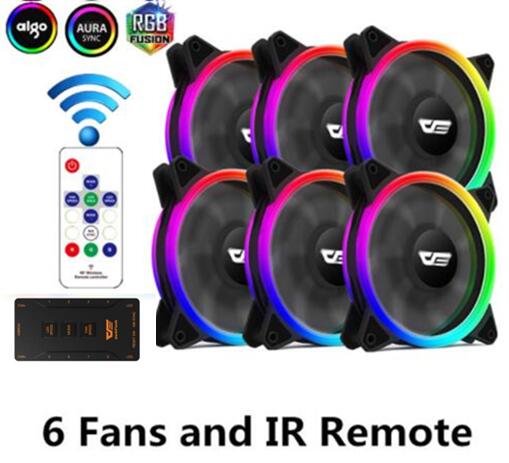 Aigo DR12 PRO Computer PC Case Fan RGB Adjust LED Fan Speed 120mm Quiet Remote AURA SYNC Computer Cooler Cooling RGB Case Fans: 6fans and IR Remote