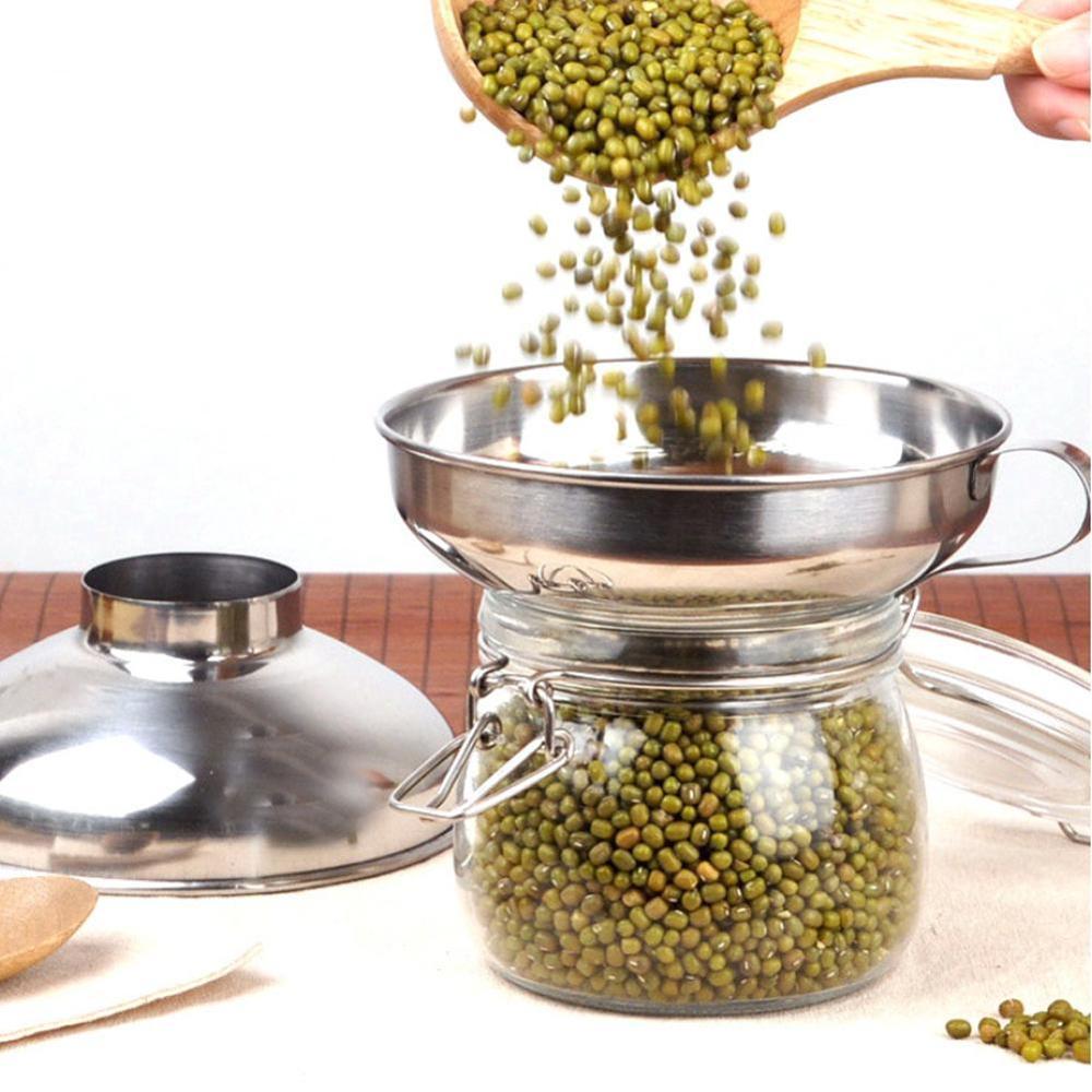 1Pc de acero de boca ancha Canning embudo cereales de arroz utensilio de tolva de alimentación grande frasco de cocina embudos S6Q9