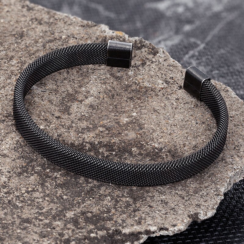 Homens vintage preto bangle cubana cubana pulseiras de punho de aço inoxidável pulseira de mão moda jóias amigos presentes acessórios por atacado