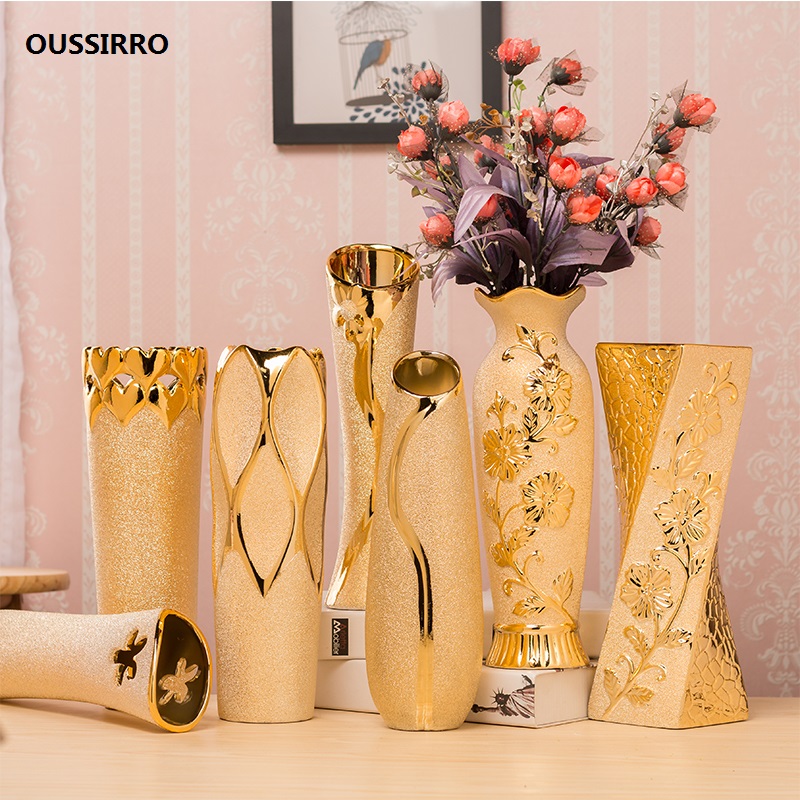 Luksus europa guldbelagt keramisk vase boligindretning porcelæn dekorativ blomstervase til bryllupsdekoration