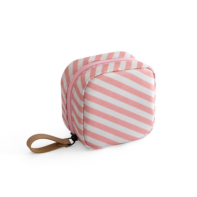 Mini Solid Color Flamingo Cosmetic Bag Cactus Travel Toiletry Storage Bag Beauty Makeup Bag Cosmetic Bag Organizer: Pink stripe-S