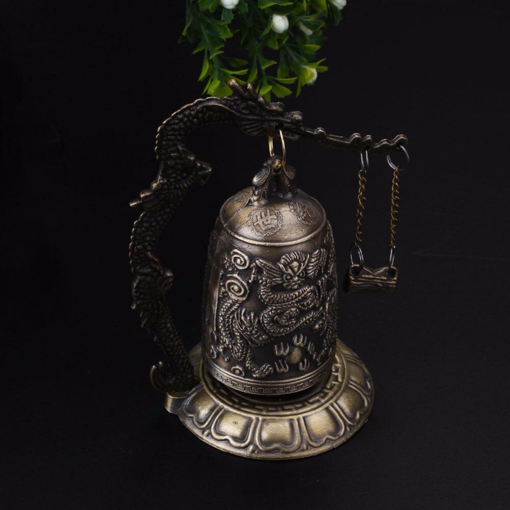 Buddhist Bell Temple Brass Chinese Brass Bronze Bell Statue Carving Dragon Statue Lotus Dragon Bell Bronze Bell Art Statue Bell