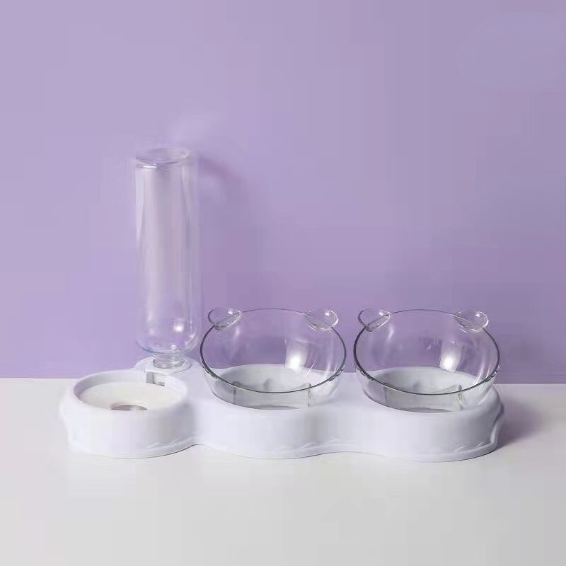 Triple Kom Voor Kat Automatische Feeder Hond Kattenvoer Kom Met Fontein Dubbele Kom Drinker Verhoogde Stand Schotel Kommen voor Kat: White L38xW16.5cm