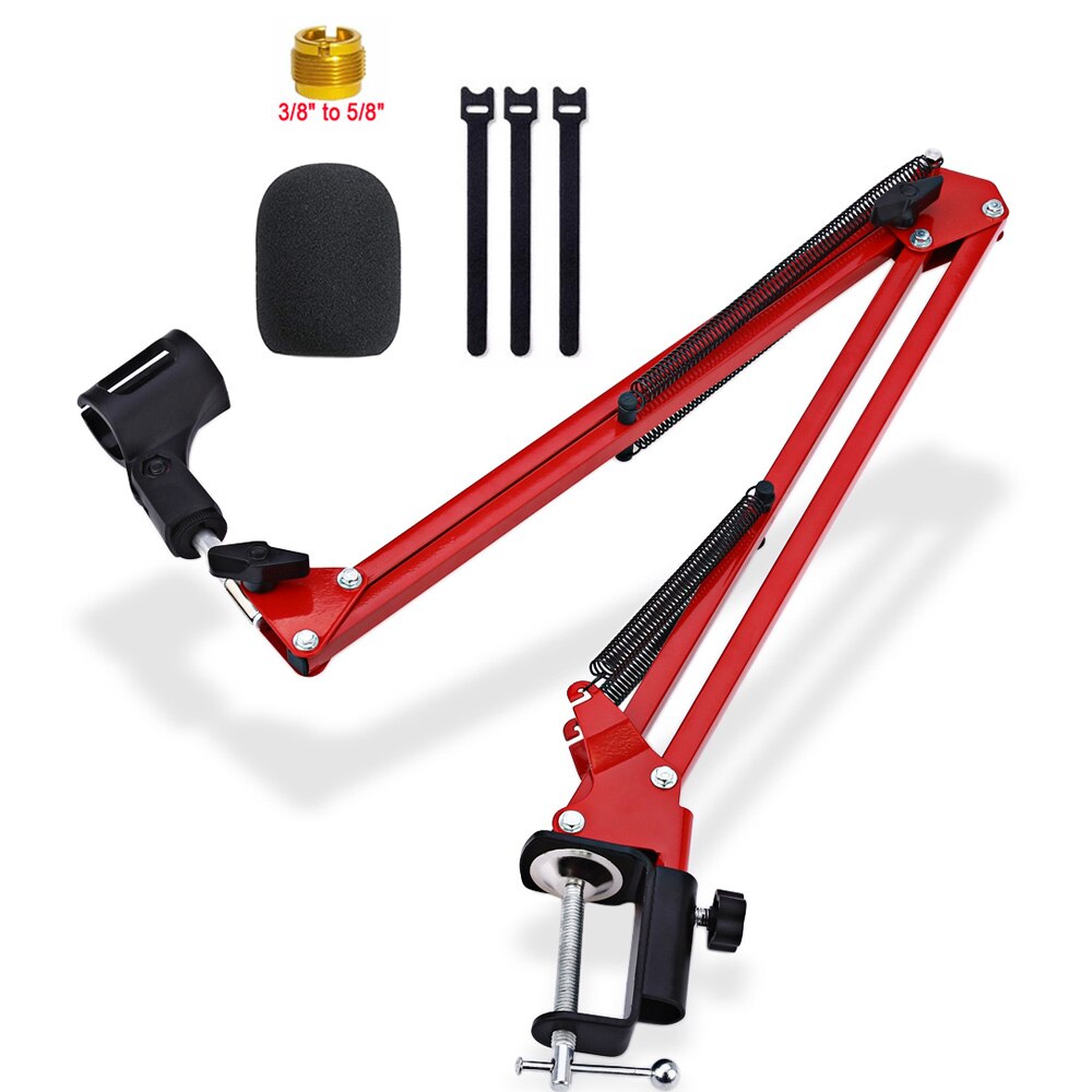 Pantographe pour bras de Microphone, flèche à Suspension réglable, support de micro à ciseaux pour support Blue Yeti avec support de micro coupe-vent: Red