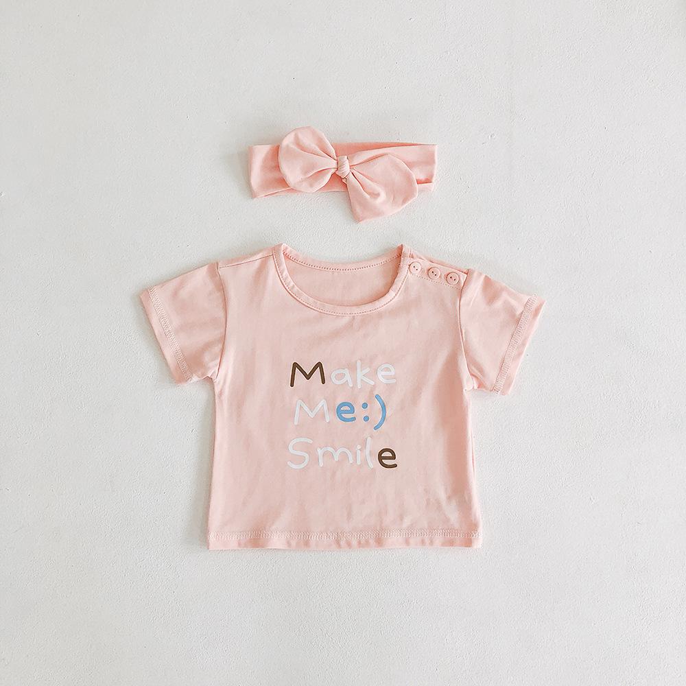 Summer Newborn Tops Baby Girls White T Shirts Korean Style Toddler Short Sleeve Cotton Smile Tees 0-2Y Infant Baby Clothes: Pink / 3M