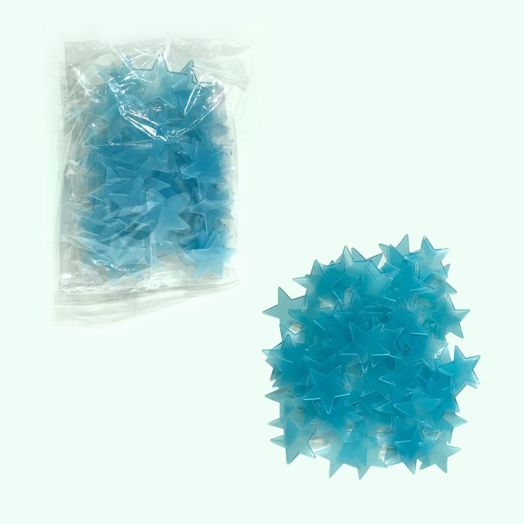 100 stk lysende stjerner wallstickers plastik fluorescerende klistermærker børneværelse boligindretning soveværelse 3d #39: Blå / 100 stk