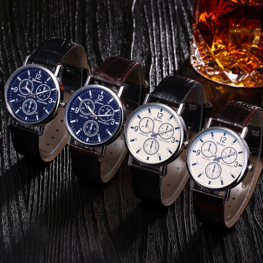 Blu Ray Glas Horloge Mannen Neutrale Quartz Simuleert Quartz Horloge Klok Luxe Top Brand Goedkope Horloge Heren Horloges