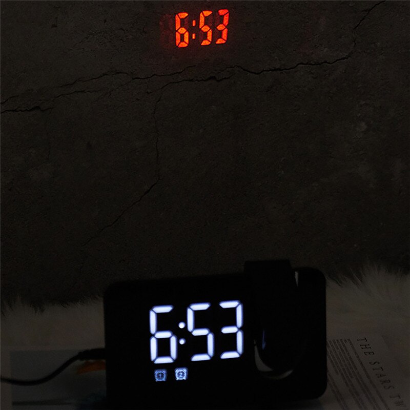 Fm-radio led digital smart väckarklocka klockbord elektroniska skrivbordsklockor usb väckarklocka med 180 ° tidsprojektor snooze