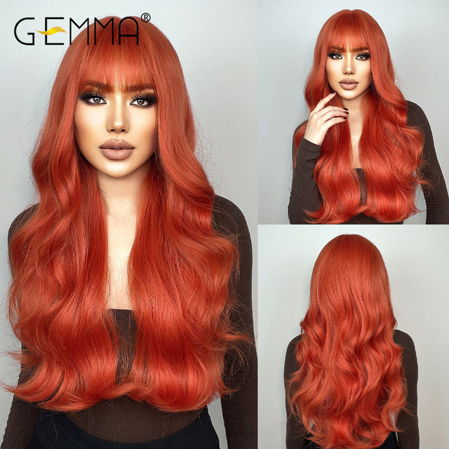GEMMA Dark Brown Long Curly Synthetic Wig Deep Wave Cosplay Hair Wigs with Wavy Bangs for Women Daily Party Heat Resistant Fibre