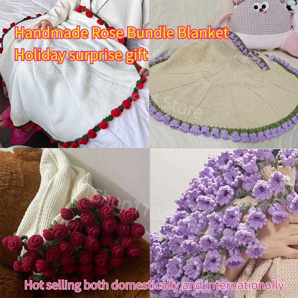 Färdig rosfiltströja handstickad rosbukett virkad filt liljekonvalj gör-det-själv-materialkit plädar