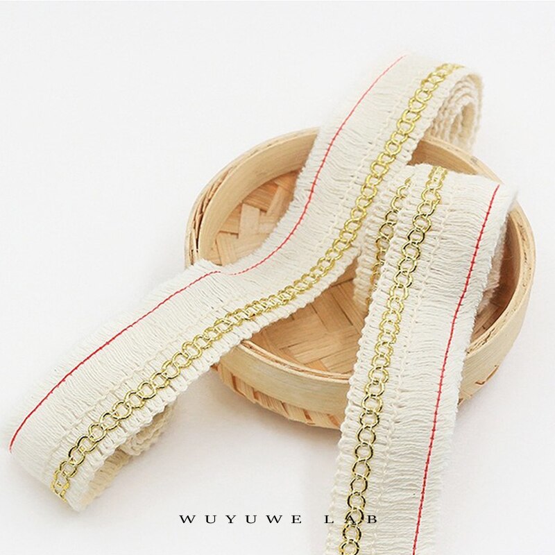 Tira de hilo de algodón Beige grueso de 5M, flecos de encaje dorado, recorte de ropa DIY, accesorios de ropa, almohada, cortina, decoración, 2,8 cm