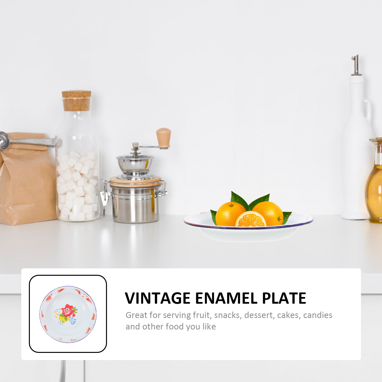 Retro Chinese Style Enamel Plate Decorative Food Serving Plate Home Tableware