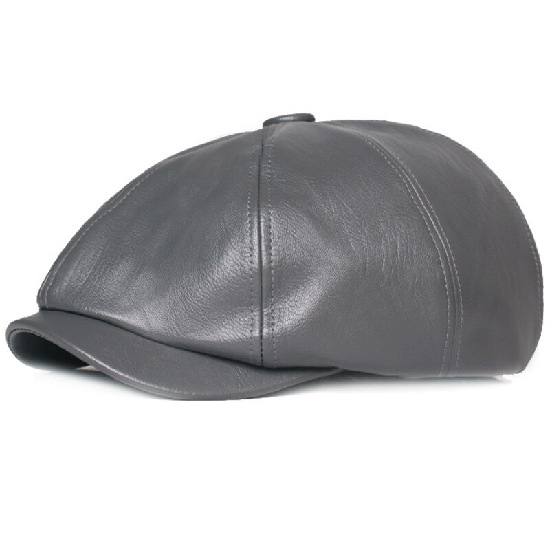 HT3421 Berets Women Spring Autumn PU Leather Hat Female Artist Painter Beret Hat Lady Solid Red Black Grey Octagonal Newsboy Cap: Gray