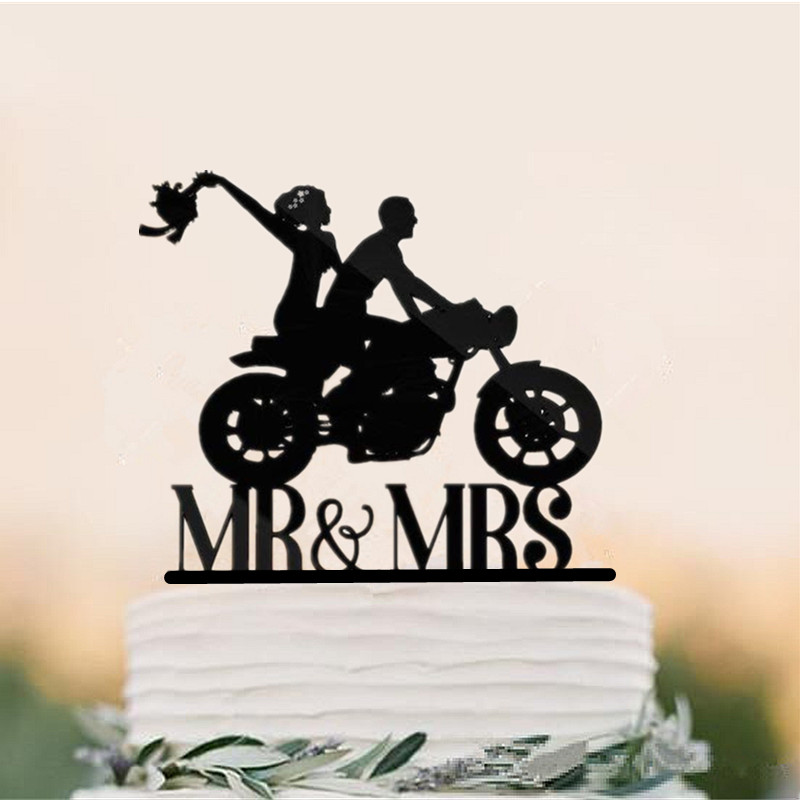 gemischt Lustige Stil Motorrad Paar Hochzeit Kuchen Deckel Acryl Braut Und Bräutigam Kuchen Deckel Herr & Frau Fahrrad Kuchen Deckel