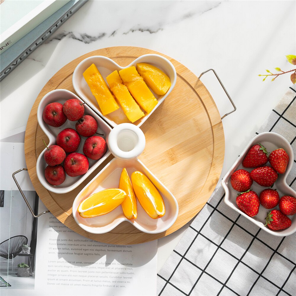 Ceramic Appetizer Condiment Serving Tray Platter Porcelain Dishes Wood Tray Ramekins Dipping Cups Sauce Dish Plate Dessert Bowls