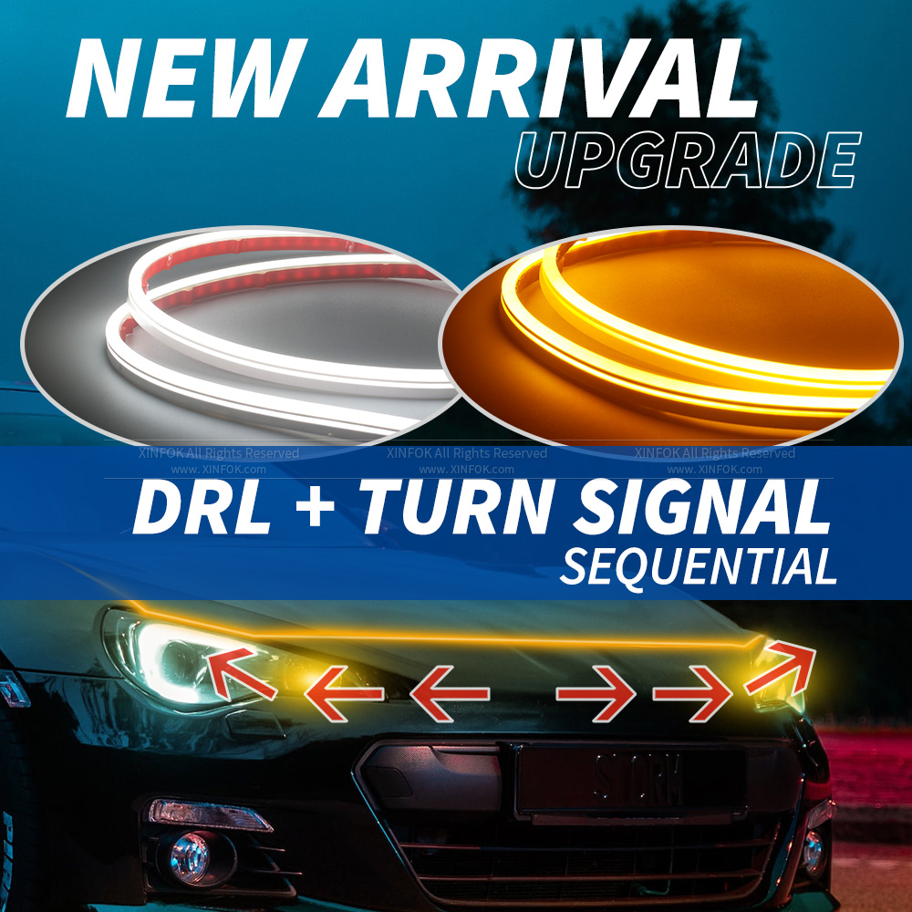Led Car Hood Decorative light Yellow White Dynamic Turn signal Universal Car Daytime Running Light waterproof 12 V