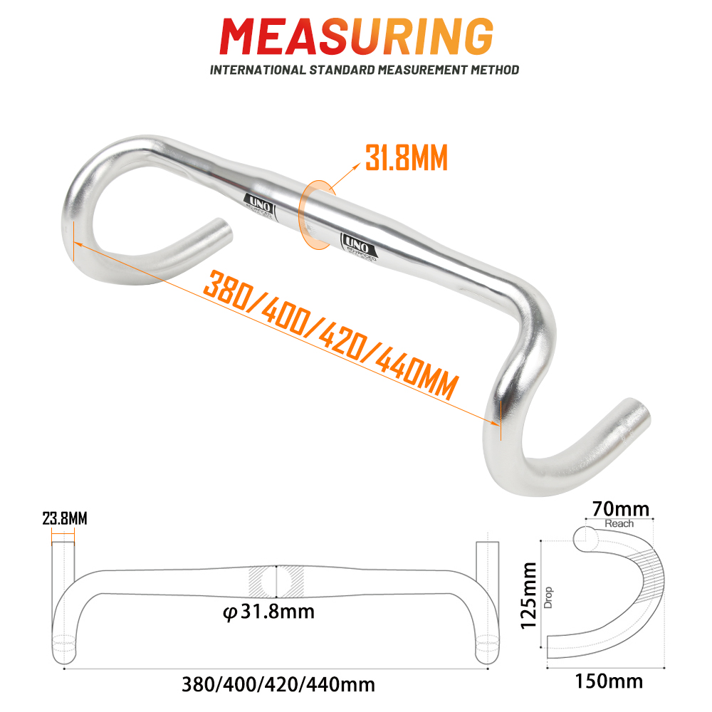 Manillar de bicicleta de carretera de carreras ultraligero UNO, barra doblada de 25,4/31,8 MM 360/380/400/420/440/460MM 6061, manillar de vástago de aleación de aluminio