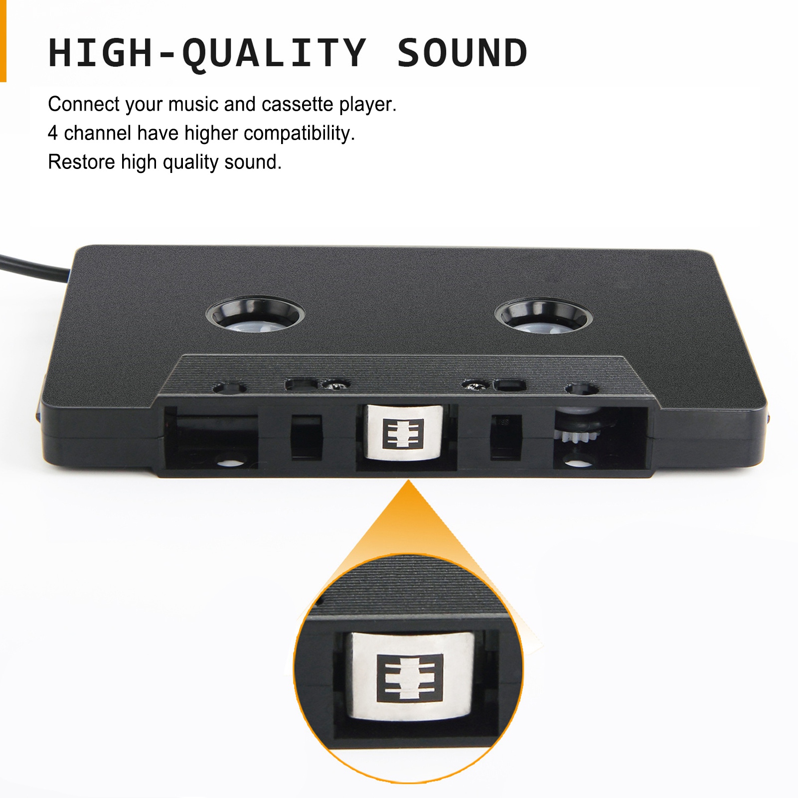3.5mm Car Audio Cassette to Aux Adapter Stereo 4 Channel Output Cassette Tape Player 3.5mm Auxillary Cable Tape Adapter